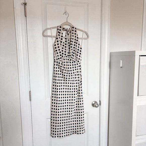Abercrombie & Fitch Halter Knee-Length Slip Dress Black Polka Dot - Picture 5 of 10